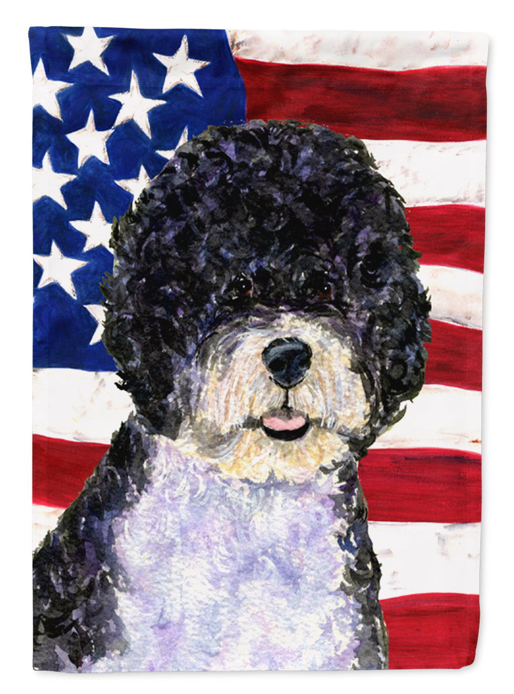 USA American Flag with Portuguese Water Dog House Flag 28x40 Porch Sleeve Pole Decorative Outside Yard Banner Artwork Wall Hanging, Polyester