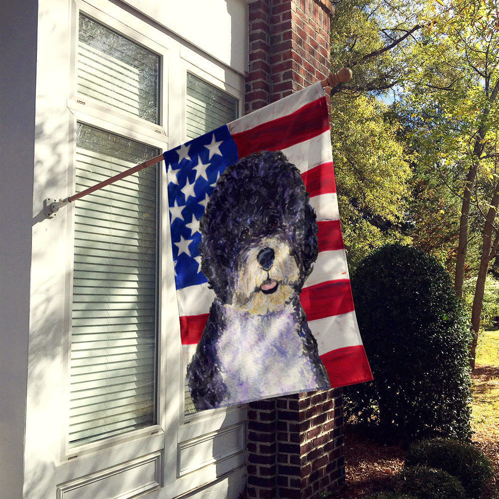 USA American Flag with Portuguese Water Dog House Flag 28x40 Porch Sleeve Pole Decorative Outside Yard Banner Artwork Wall Hanging, Polyester