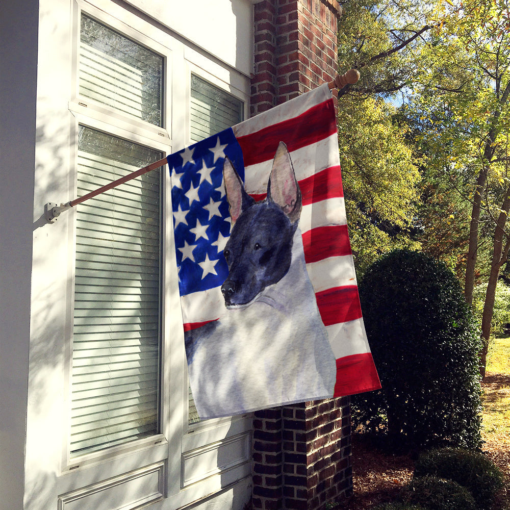 USA American Flag with Rat Terrier House Flag 28x40 Porch Sleeve Pole Decorative Outside Yard Banner Artwork Wall Hanging, Polyester
