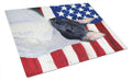 USA American Flag with Rat Terrier Cutting Board Tempered Glass Kitchen Cutting Surface, Heat Resistant Chopping, Non-Slip Feet, Food Prep & Serving