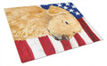 USA American Flag with Golden Retriever Cutting Board Tempered Glass Kitchen Cutting Surface, Heat Resistant Chopping, Non-Slip Feet, Food Prep & Serving