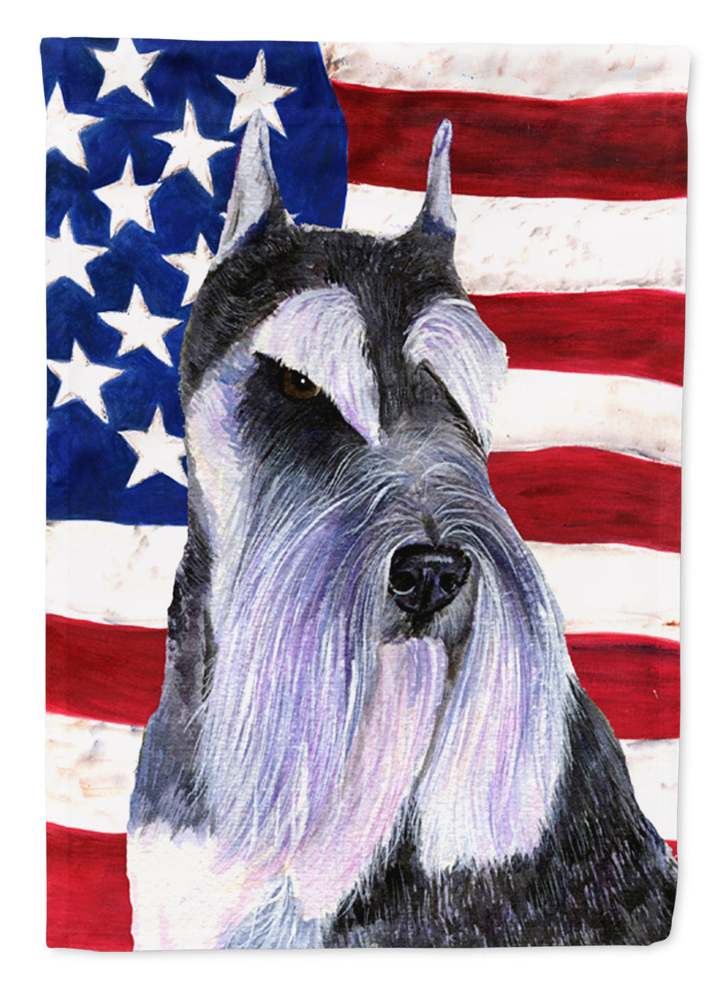 USA American Flag with Schnauzer House Flag 28x40 Porch Sleeve Pole Decorative Outside Yard Banner Artwork Wall Hanging, Polyester