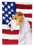 USA American Flag with Fox Terrier House Flag 28x40 Porch Sleeve Pole Decorative Outside Yard Banner Artwork Wall Hanging, Polyester
