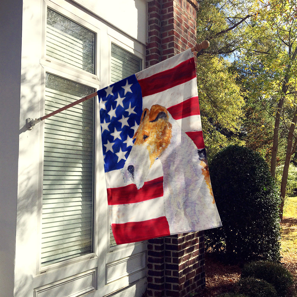 USA American Flag with Fox Terrier House Flag 28x40 Porch Sleeve Pole Decorative Outside Yard Banner Artwork Wall Hanging, Polyester