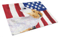 USA American Flag with Fox Terrier Cutting Board Tempered Glass Kitchen Cutting Surface, Heat Resistant Chopping, Non-Slip Feet, Food Prep & Serving