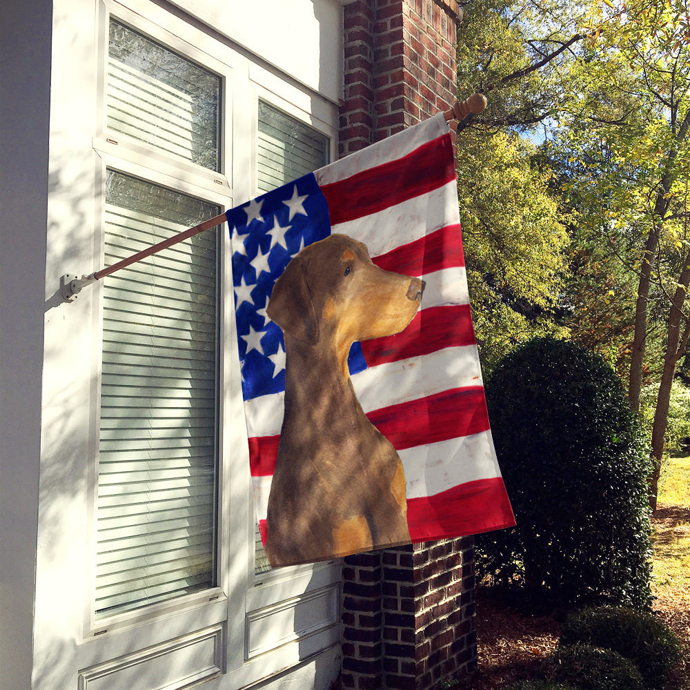 USA American Flag with Doberman House Flag 28x40 Porch Sleeve Pole Decorative Outside Yard Banner Artwork Wall Hanging, Polyester