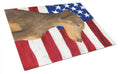 USA American Flag with Doberman Cutting Board Tempered Glass Kitchen Cutting Surface, Heat Resistant Chopping, Non-Slip Feet, Food Prep & Serving