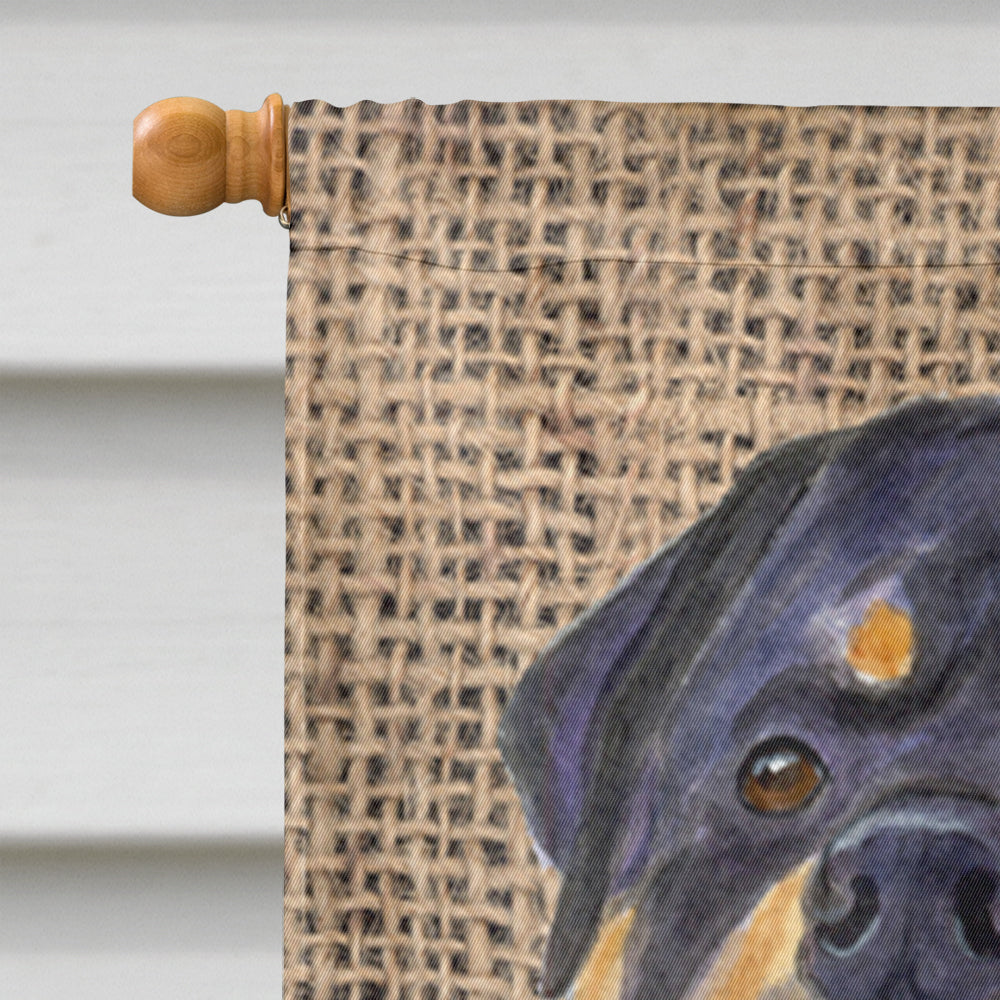 Rottweiler on Faux Burlap with Pine Cones House Flag 28x40 Porch Sleeve Pole Decorative Outside Yard Banner Artwork Wall Hanging, Polyester