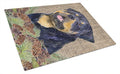 Rottweiler on Faux Burlap with Pine Cones Cutting Board Tempered Glass Kitchen Cutting Surface, Heat Resistant Chopping, Non-Slip Feet, Food Prep & Serving