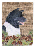 Akita on Faux Burlap with Pine Cones House Flag 28x40 Porch Sleeve Pole Decorative Outside Yard Banner Artwork Wall Hanging, Polyester
