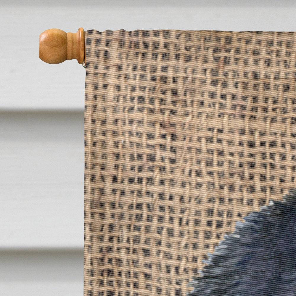 Akita on Faux Burlap with Pine Cones House Flag 28x40 Porch Sleeve Pole Decorative Outside Yard Banner Artwork Wall Hanging, Polyester