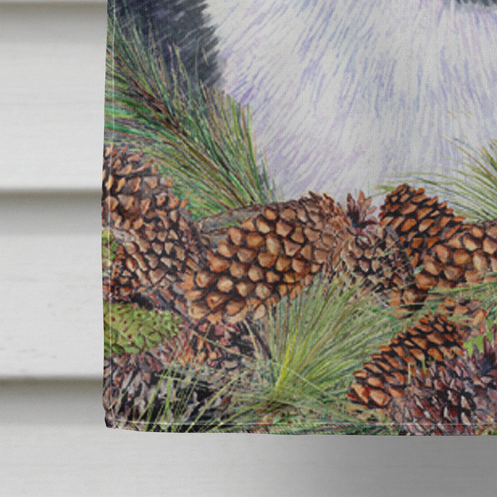 Akita on Faux Burlap with Pine Cones House Flag 28x40 Porch Sleeve Pole Decorative Outside Yard Banner Artwork Wall Hanging, Polyester
