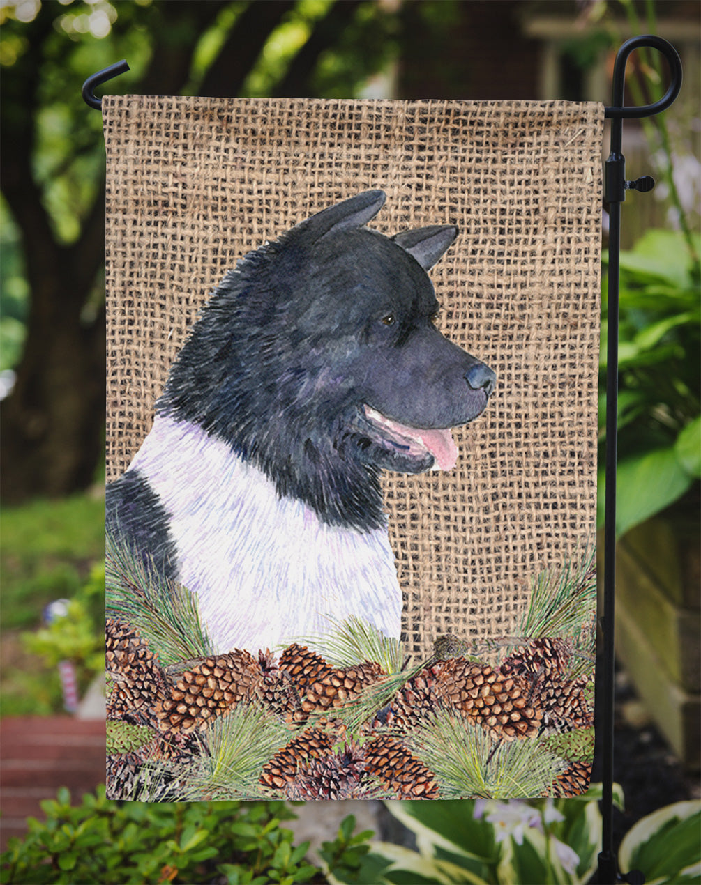 Akita on Faux Burlap with Pine Cones Garden Flag Mailbox Decorative Yard Banner Outside Patio Artwork for Flower Beds, Garden Size, Multicolor