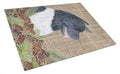 Akita on Faux Burlap with Pine Cones Cutting Board Tempered Glass Kitchen Cutting Surface, Heat Resistant Chopping, Non-Slip Feet, Food Prep & Serving