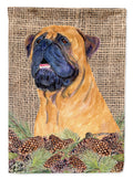 Bullmastiff on Faux Burlap with Pine Cones House Flag 28x40 Porch Sleeve Pole Decorative Outside Yard Banner Artwork Wall Hanging, Polyester
