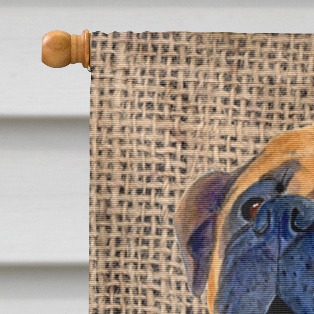 Bullmastiff on Faux Burlap with Pine Cones House Flag 28x40 Porch Sleeve Pole Decorative Outside Yard Banner Artwork Wall Hanging, Polyester