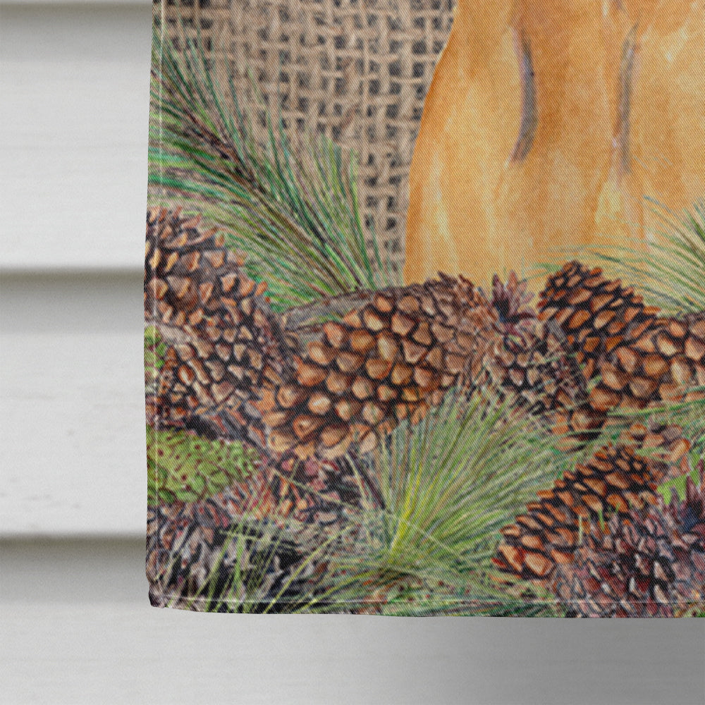 Bullmastiff on Faux Burlap with Pine Cones House Flag 28x40 Porch Sleeve Pole Decorative Outside Yard Banner Artwork Wall Hanging, Polyester