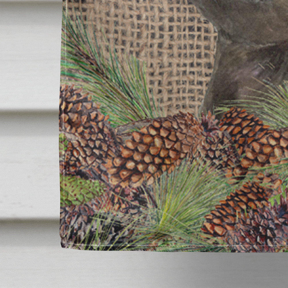 French Bulldog on Faux Burlap with Pine Cones House Flag 28x40 Porch Sleeve Pole Decorative Outside Yard Banner Artwork Wall Hanging, Polyester