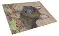 French Bulldog on Faux Burlap with Pine Cones Cutting Board Tempered Glass Kitchen Cutting Surface, Heat Resistant Chopping, Non-Slip Feet, Food Prep & Serving