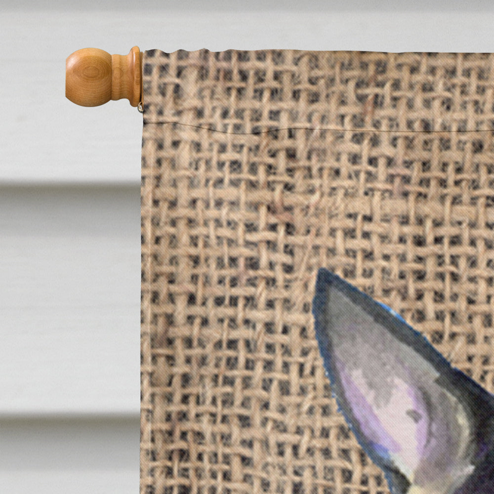 Fox Terrier on Faux Burlap with Pine Cones House Flag 28x40 Porch Sleeve Pole Decorative Outside Yard Banner Artwork Wall Hanging, Polyester