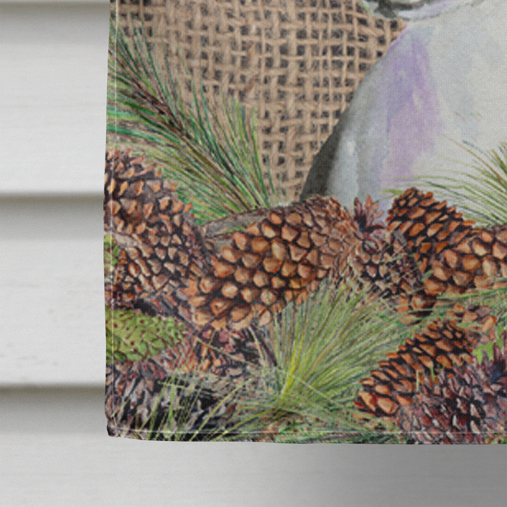Fox Terrier on Faux Burlap with Pine Cones House Flag 28x40 Porch Sleeve Pole Decorative Outside Yard Banner Artwork Wall Hanging, Polyester