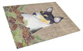 Fox Terrier on Faux Burlap with Pine Cones Cutting Board Tempered Glass Kitchen Cutting Surface, Heat Resistant Chopping, Non-Slip Feet, Food Prep & Serving