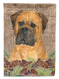 Bullmastiff on Faux Burlap with Pine Cones House Flag 28x40 Porch Sleeve Pole Decorative Outside Yard Banner Artwork Wall Hanging, Polyester