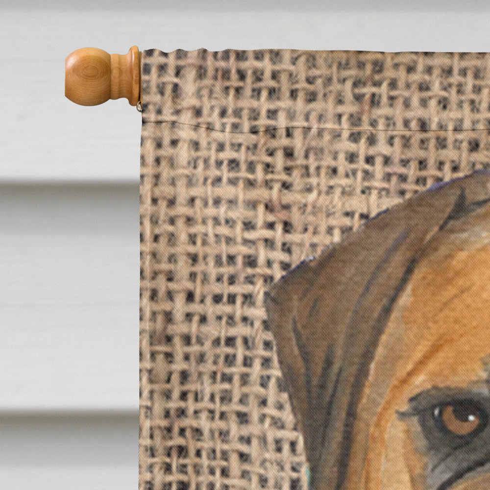 Bullmastiff on Faux Burlap with Pine Cones House Flag 28x40 Porch Sleeve Pole Decorative Outside Yard Banner Artwork Wall Hanging, Polyester