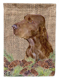Field Spaniel on Faux Burlap with Pine Cones House Flag 28x40 Porch Sleeve Pole Decorative Outside Yard Banner Artwork Wall Hanging, Polyester