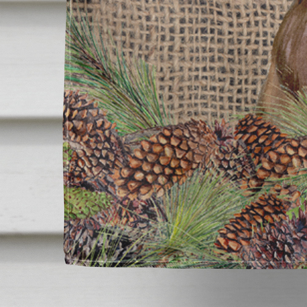 Field Spaniel on Faux Burlap with Pine Cones House Flag 28x40 Porch Sleeve Pole Decorative Outside Yard Banner Artwork Wall Hanging, Polyester