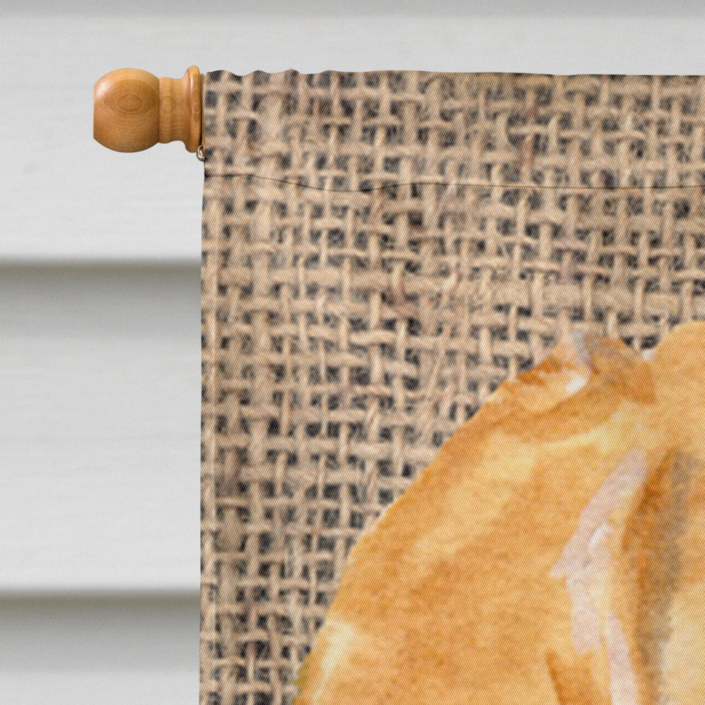 Golden Retriever on Faux Burlap with Pine Cones House Flag 28x40 Porch Sleeve Pole Decorative Outside Yard Banner Artwork Wall Hanging, Polyester