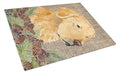 Golden Retriever on Faux Burlap with Pine Cones Cutting Board Tempered Glass Kitchen Cutting Surface, Heat Resistant Chopping, Non-Slip Feet, Food Prep & Serving