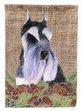 Schnauzer on Faux Burlap with Pine Cones House Flag 28x40 Porch Sleeve Pole Decorative Outside Yard Banner Artwork Wall Hanging, Polyester