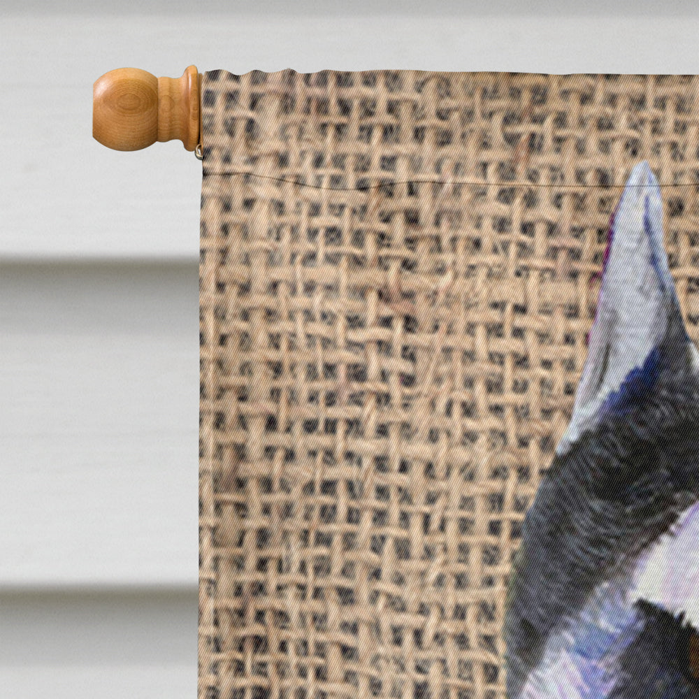 Schnauzer on Faux Burlap with Pine Cones House Flag 28x40 Porch Sleeve Pole Decorative Outside Yard Banner Artwork Wall Hanging, Polyester