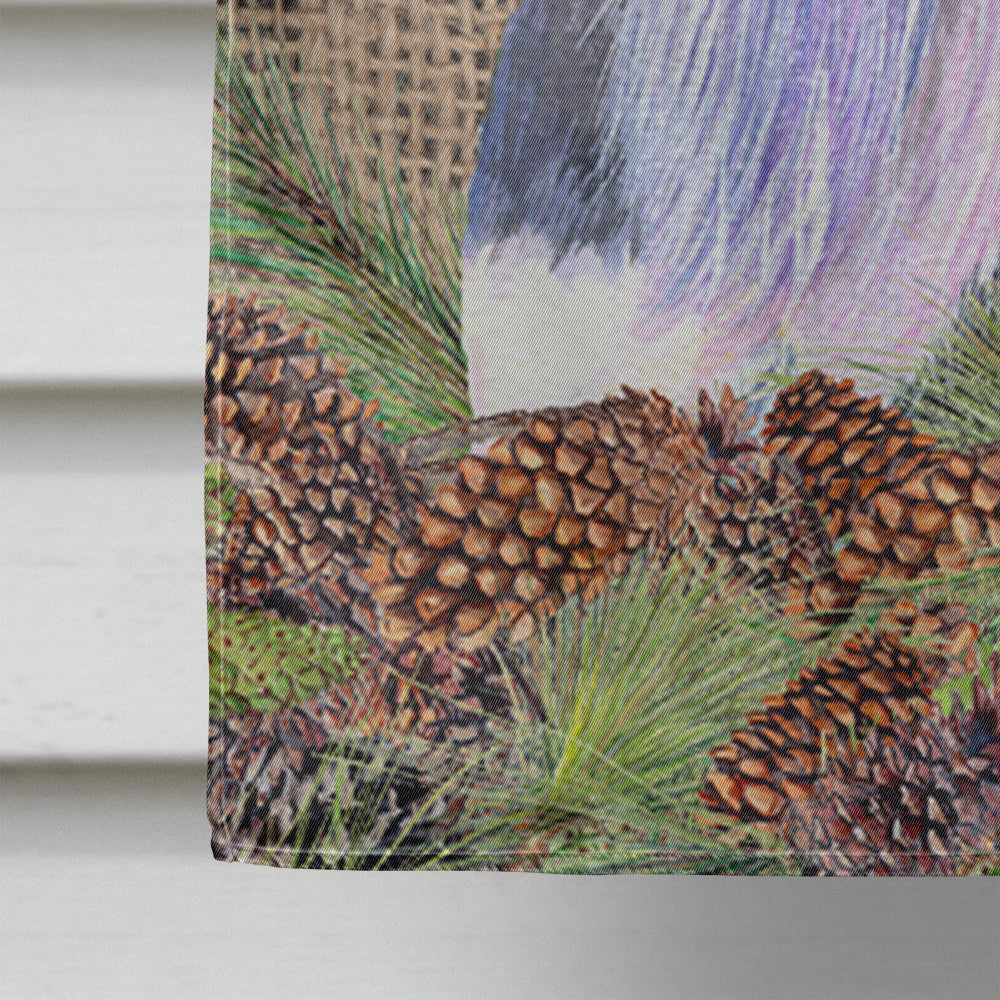 Schnauzer on Faux Burlap with Pine Cones House Flag 28x40 Porch Sleeve Pole Decorative Outside Yard Banner Artwork Wall Hanging, Polyester