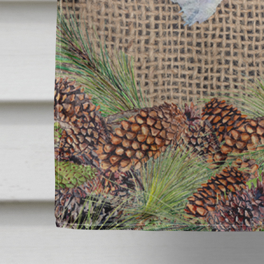 Fox Terrier on Faux Burlap with Pine Cones House Flag 28x40 Porch Sleeve Pole Decorative Outside Yard Banner Artwork Wall Hanging, Polyester