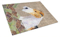 Fox Terrier on Faux Burlap with Pine Cones Cutting Board Tempered Glass Kitchen Cutting Surface, Heat Resistant Chopping, Non-Slip Feet, Food Prep & Serving