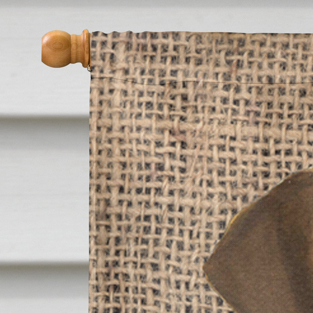 Doberman on Faux Burlap with Pine Cones House Flag 28x40 Porch Sleeve Pole Decorative Outside Yard Banner Artwork Wall Hanging, Polyester