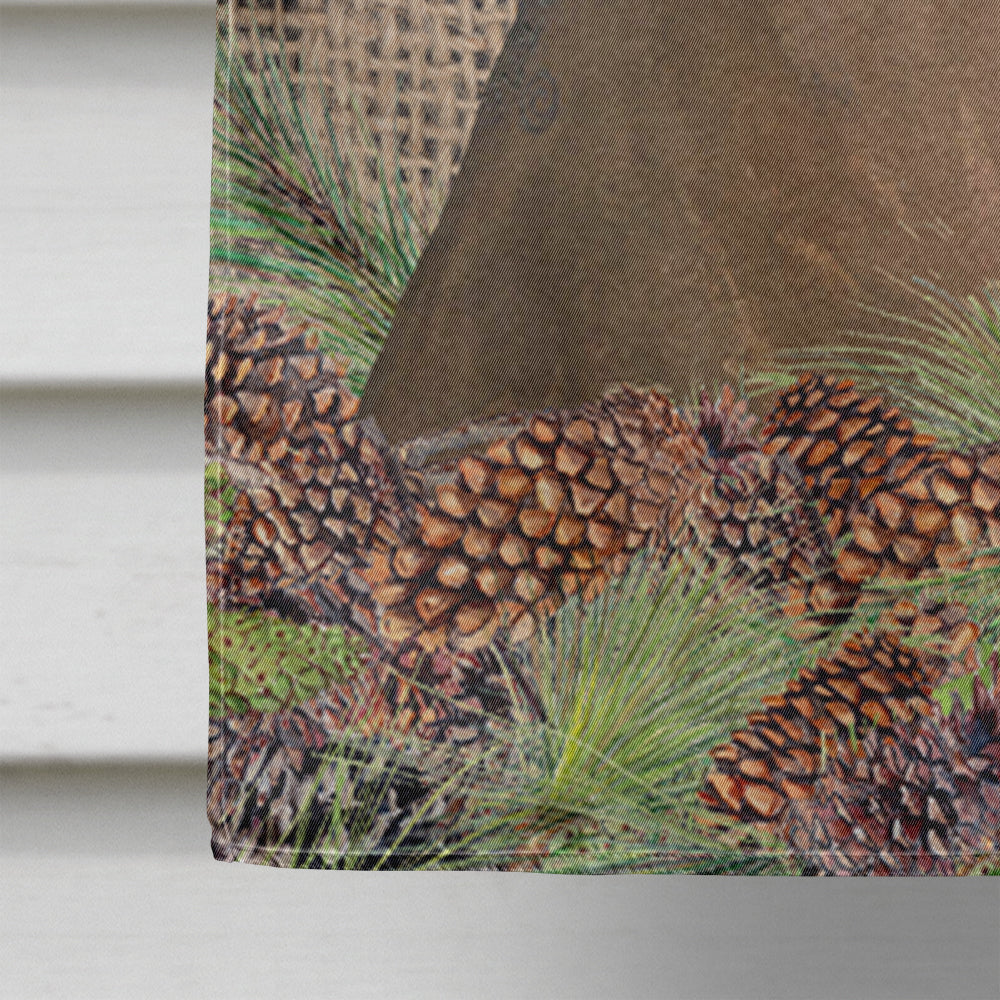 Doberman on Faux Burlap with Pine Cones House Flag 28x40 Porch Sleeve Pole Decorative Outside Yard Banner Artwork Wall Hanging, Polyester
