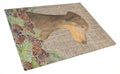 Doberman on Faux Burlap with Pine Cones Cutting Board Tempered Glass Kitchen Cutting Surface, Heat Resistant Chopping, Non-Slip Feet, Food Prep & Serving