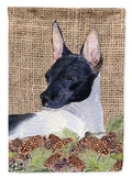Rat Terrier on Faux Burlap with Pine Cones House Flag 28x40 Porch Sleeve Pole Decorative Outside Yard Banner Artwork Wall Hanging, Polyester