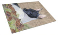 Rat Terrier on Faux Burlap with Pine Cones Cutting Board Tempered Glass Kitchen Cutting Surface, Heat Resistant Chopping, Non-Slip Feet, Food Prep & Serving