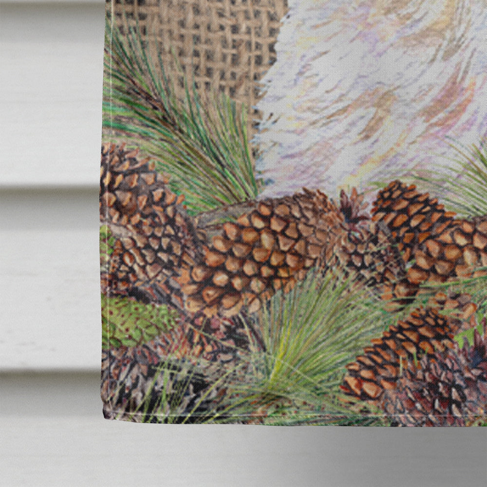 Maltese on Faux Burlap with Pine Cones House Flag 28x40 Porch Sleeve Pole Decorative Outside Yard Banner Artwork Wall Hanging, Polyester