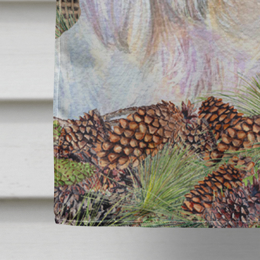 Maltese on Faux Burlap with Pine Cones House Flag 28x40 Porch Sleeve Pole Decorative Outside Yard Banner Artwork Wall Hanging, Polyester