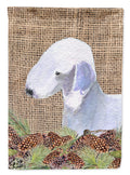 Bedlington Terrier on Faux Burlap with Pine Cones House Flag 28x40 Porch Sleeve Pole Decorative Outside Yard Banner Artwork Wall Hanging, Polyester