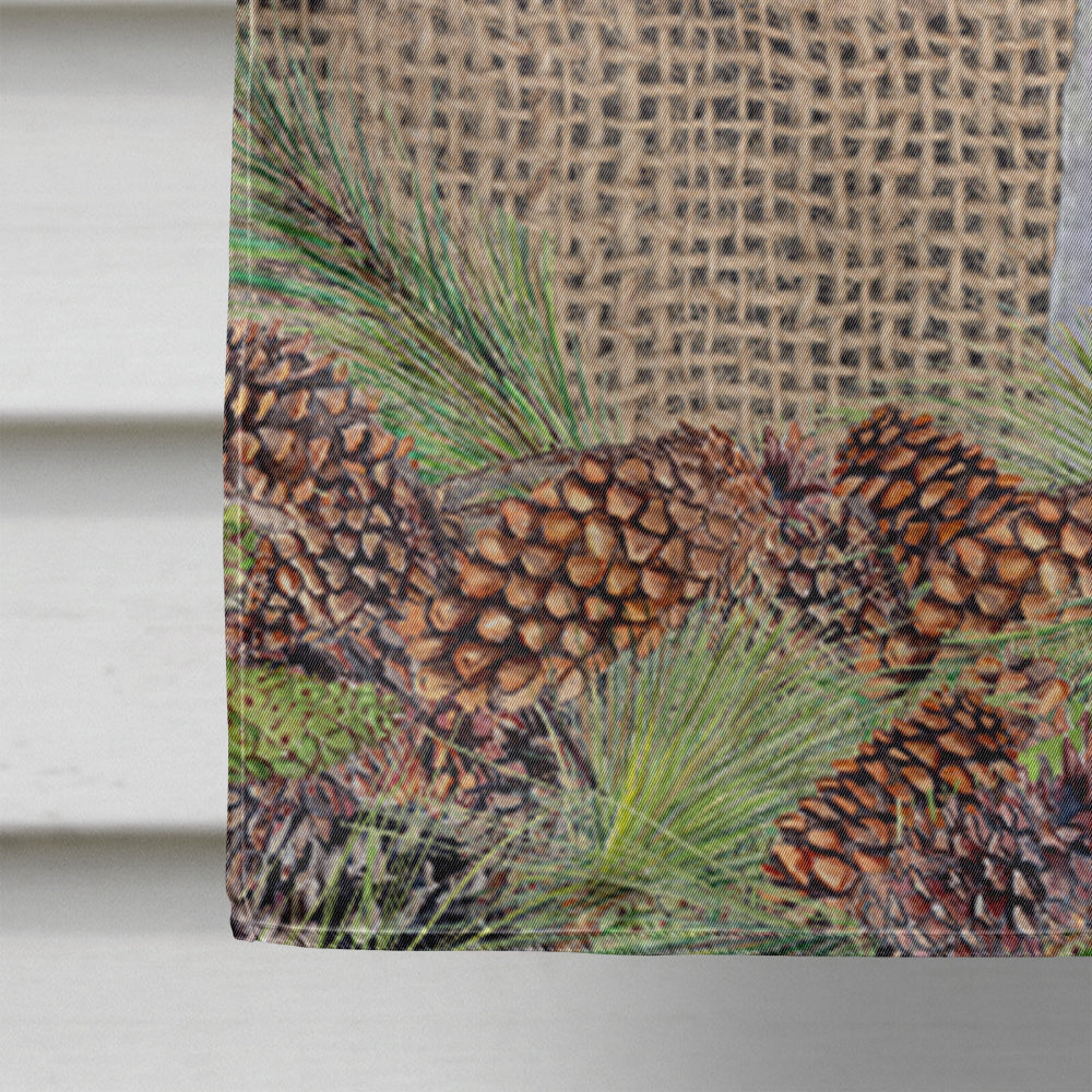 Bedlington Terrier on Faux Burlap with Pine Cones House Flag 28x40 Porch Sleeve Pole Decorative Outside Yard Banner Artwork Wall Hanging, Polyester