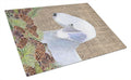 Bedlington Terrier on Faux Burlap with Pine Cones Cutting Board Tempered Glass Kitchen Cutting Surface, Heat Resistant Chopping, Non-Slip Feet, Food Prep & Serving