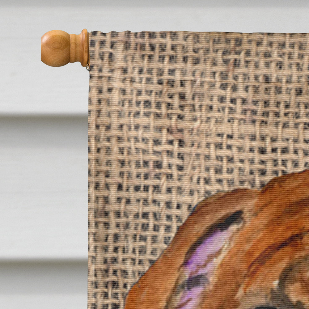 Bulldog English on Faux Burlap with Pine Cones House Flag 28x40 Porch Sleeve Pole Decorative Outside Yard Banner Artwork Wall Hanging, Polyester