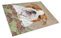 Bulldog English on Faux Burlap with Pine Cones Cutting Board Tempered Glass Kitchen Cutting Surface, Heat Resistant Chopping, Non-Slip Feet, Food Prep & Serving