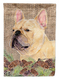 French Bulldog on Faux Burlap with Pine Cones House Flag 28x40 Porch Sleeve Pole Decorative Outside Yard Banner Artwork Wall Hanging, Polyester